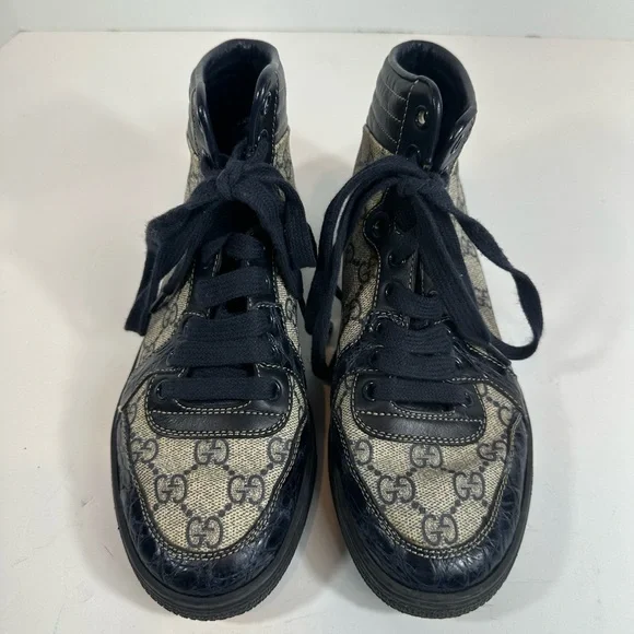 Gucci High Top Blue Croc Leather Monogram GG Canvas Sneakers Eu 36 US 6 - Picture 3 of 11